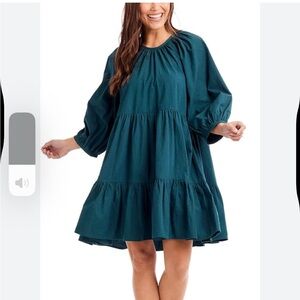 Mud Pie Teal Tiered Puff-Sleeve Mini Dress